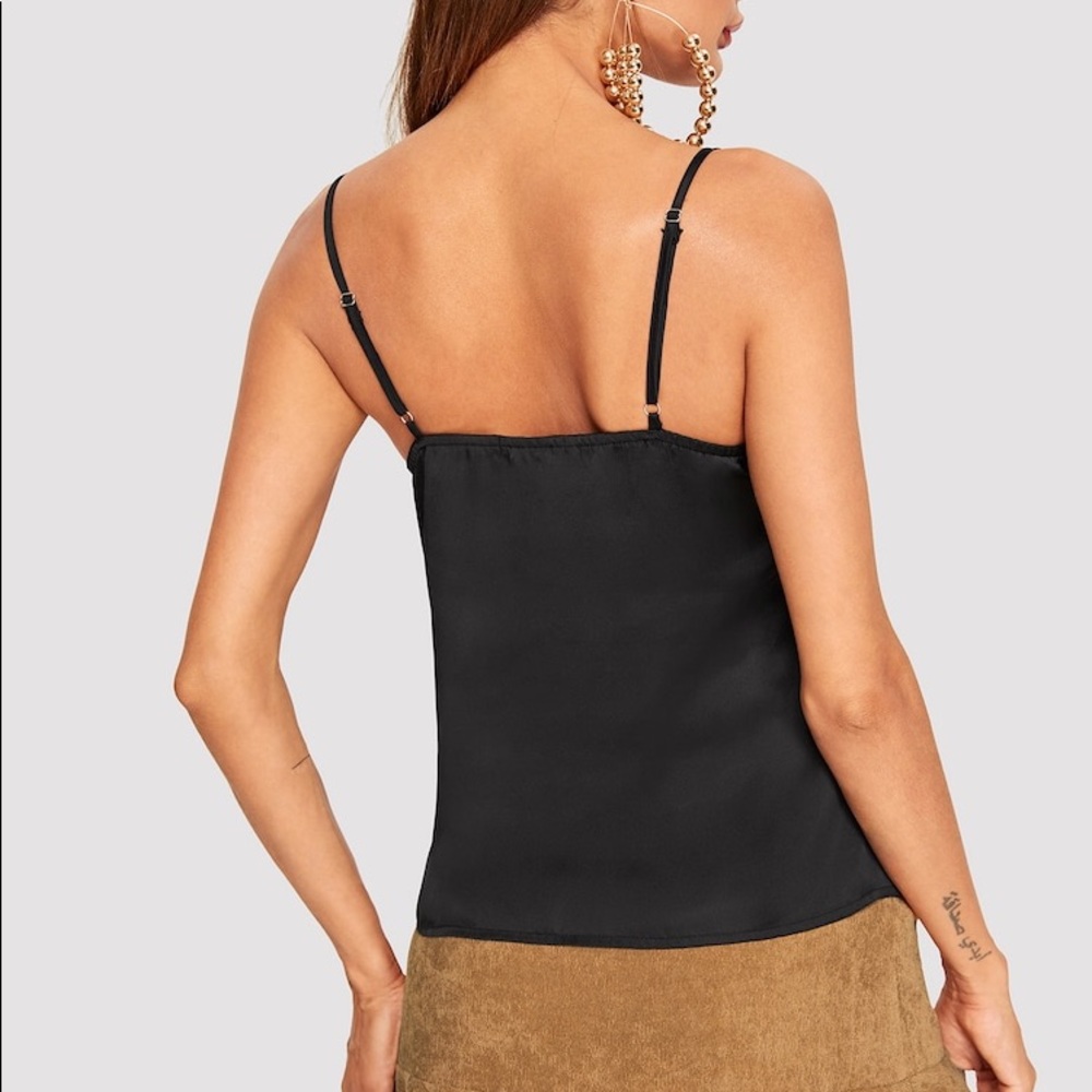 Lace trim v neck cami tank top black - Picture 3 of 3